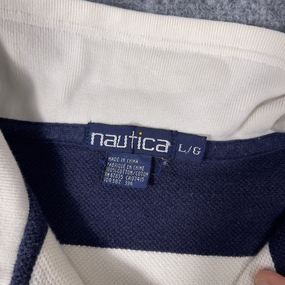 Nautica Quarter Zip Pullover Mens Large Blue White Striped Pique Vintage N-625 - Picture 3 of 6